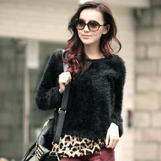 Furry-knit Sweater Black - One Size