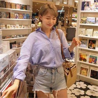 Dual-pocket Colored Plain Shirt