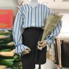 Set: Striped Shirt + High Waist Straight-cut Skirt