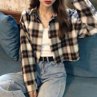 Long-sleeve Plaid Crop Shirt
