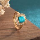 Square Faux Gemstone Alloy Open Ring Cp282 - Gold - One Size