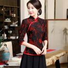 3/4-sleeve Lace Hanfu Top / Midi A-line Skirt / Set