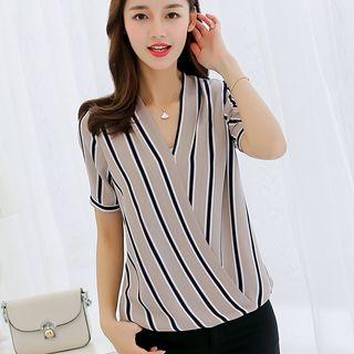Striped Wrapped Chiffon Top