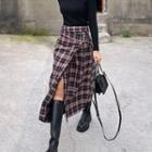 Belted Plaid Long Wrap Skirt