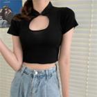 Cutout Short-sleeve Knit Cropped Top