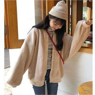 Puff-sleeve Fleece Buttoned Jacket