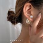 Faux Pearl Floral Ear Stud 1 Pair - Silver Stud - White - One Size