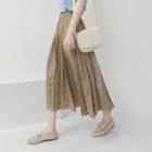 Band-waist Floral Print Midi A-line Pleated Skirt