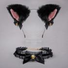 Set: Fluffy Cat Ear Headband + Bow Choker
