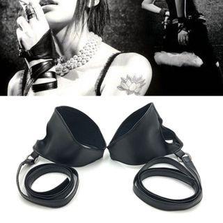 Faux Leather Half Gloves Black - One Size