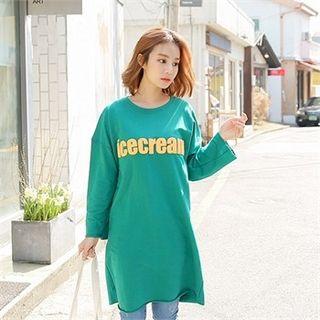 Fray-edge Lettering Pullover Dress