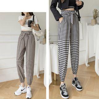 Tie-waist Plaid Harem Pants