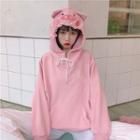 Pig Embroidered Hoodie Long-sleeve T-shirt Pink - One Size
