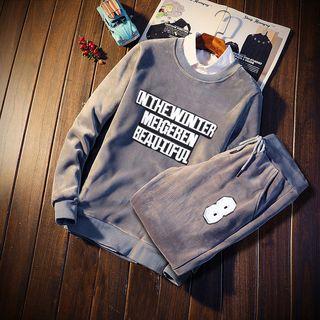 Set: Long-sleeve Applique Fleece-lined Top + Sweatpants
