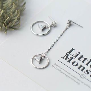 S925 Sterling Silver Rhinestone Non Matching Drop Earrings