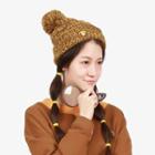 Bobble Melange Knit Beanie Khaki - One Size