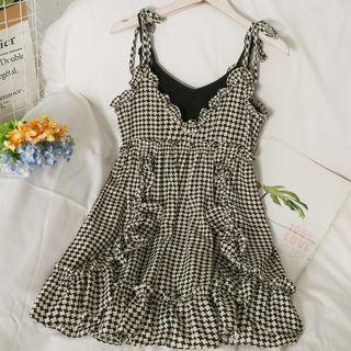 Sleeveless Ruffle-trim Mini Dress With Bralette Black - One Size