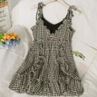Sleeveless Ruffle-trim Mini Dress With Bralette Black - One Size