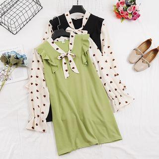 Sweetheart Patterned Mock Two Piece Dress