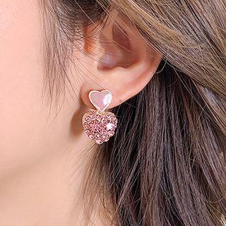 Heart Glaze Rhinestone Alloy Earring Am2052 - 1 Pair - Pink - One Size