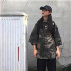 3/4-sleeve Camo Print Cargo Shirt Camouflage - One Size