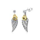 925 Sterling Silver Wing Earrings With Cubic Zircon Silver - One Size
