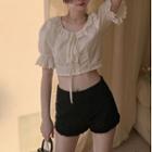 Short-sleeve Eyelet Lace Trim Crop Top / Shorts