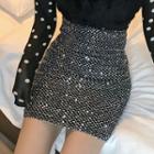 Glitter Mini Pencil Skirt As Shown In Figure - One Size