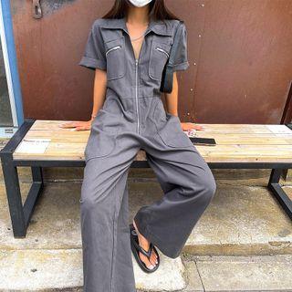 Patch-pocket Zipped Jumpsuit