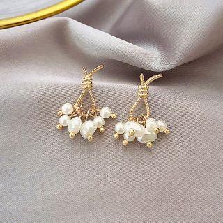 Faux Pearl Alloy Knot Earring 1 Pair - E2308 - Faux Pearl - Gold - One Size
