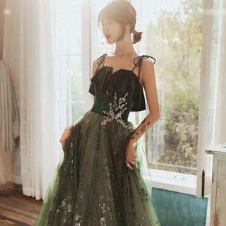 Spaghetti-strap Sequin Midi A-line Evening Gown