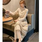Set: Long-sleeve Mock-neck T-shirt + Velvet Pinafore Dress