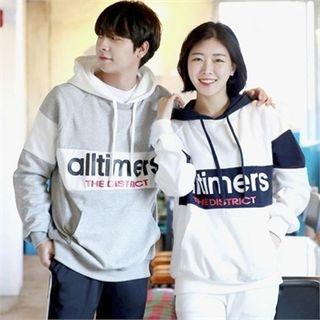 Couple Color-block Printed Hoodie