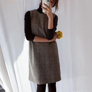 Sleeveless Check Shift Dress Gray - One Size