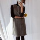 Sleeveless Check Shift Dress Gray - One Size