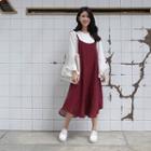 Spaghetti-strap Asymmetric-hem Polka-dot Long Dress