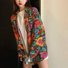 Plain Loose-fit Short-sleeve T-shirt / Print Long-sleeve Loose-fit Shirt