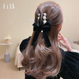Ribbon Velvet Faux Pearl Hair Clamp