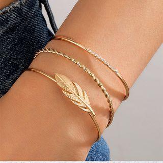 Set Of 3: Rhinestone Bangle 22121 - Gold - One Size