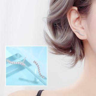925 Sterling Silver Rhinestone Wave Stud Earrings 1 Pair - As Shown In Figure - One Size