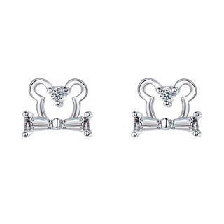 925 Sterling Silver Rhinestone Hollow Bear Stud Earring 1 Pair - Silver - One Size