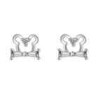 925 Sterling Silver Rhinestone Hollow Bear Stud Earring 1 Pair - Silver - One Size
