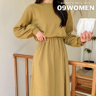 Band-waist Flared Long Pullover Dress