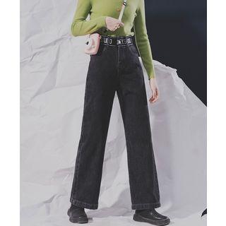 High-waist Lettering Wide-leg Jeans