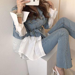 Mock Two-piece Denim Jacket Light Blue - One Size