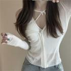 Zip-up Cardigan / Bow Camisole Top