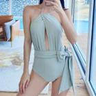 Halter-neck Side Knot Swimsuit