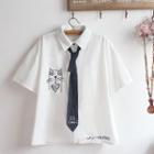 Set: Cat Embroidered Shirt + Tie