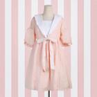 Balloon-sleeve Collared Bow A-line Dress