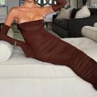 Set: Strapless Maxi Bodycon Dress + Gloves